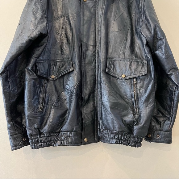 Vintage US‎ NAVY Patchwork Leather Bomber Jacket Coat Black XXL 2X - Picture 5 of 11